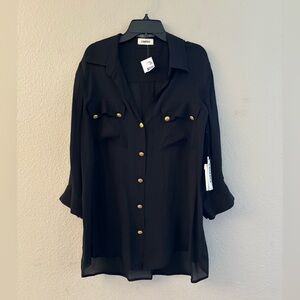 NWT L'AGENCE Dani Silk Blouse with 3/4 sleeves and gold-colored buttons Sz Large